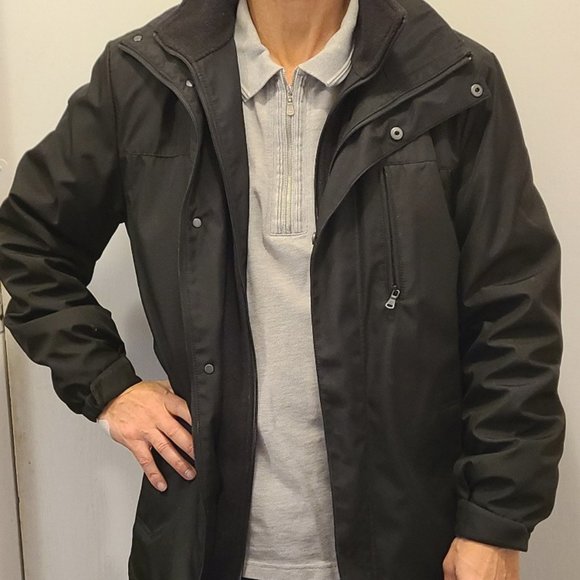 New Black Calvin Klein long coat jacket water repellant removable hood CMH01362 - Picture 1 of 10